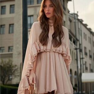 Commense Blush Ruffled cape dress with slip underneath